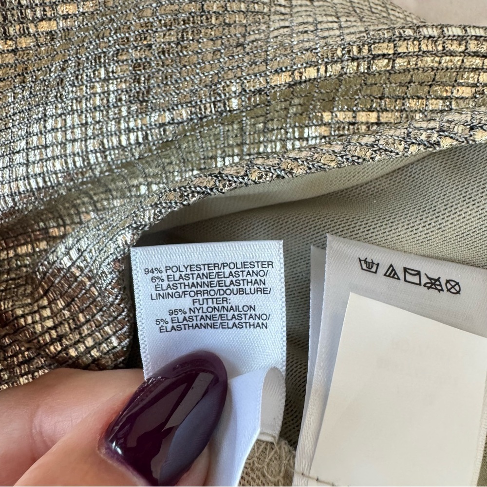 NWT RACHEL Rachel Roy Gold Metallic Off The Shoulder Draped Sleeve Midi Dress L - Picture 15 of 15